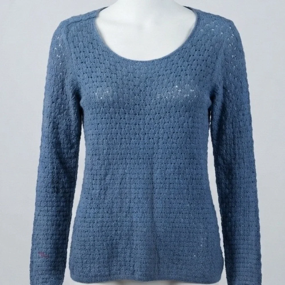 Liz Claiborne Blue Pointelle Knit Scoop Neck Long Sleeve Sweater Large